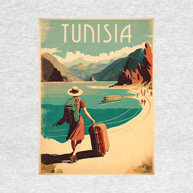 Tunisia Coastline Vintage Travel Art Poster by OldTravelArt